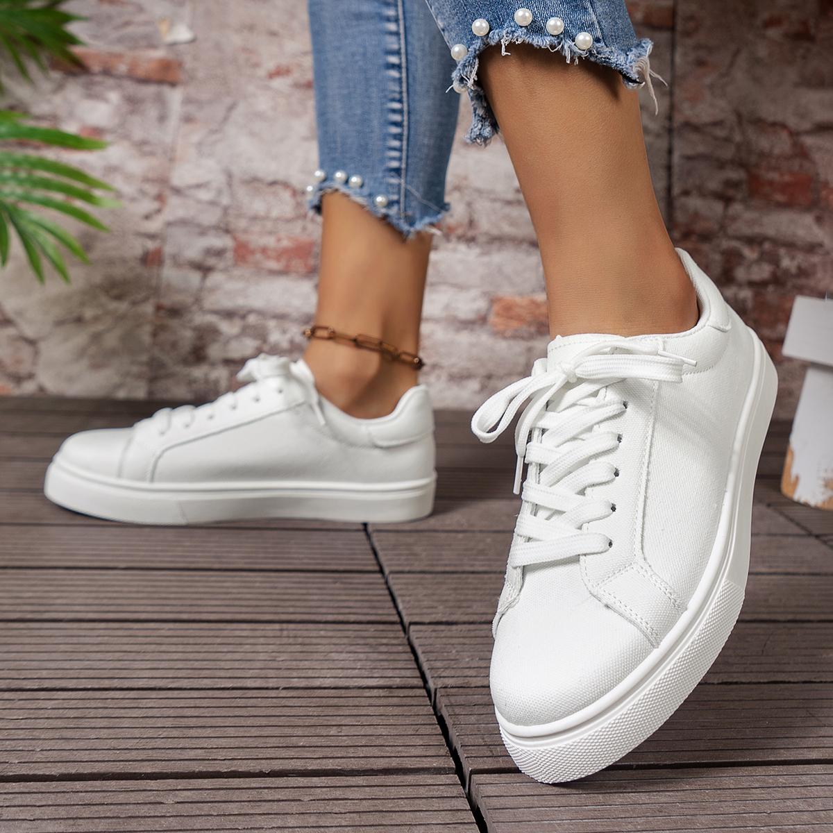 2024 Женская вулканизированная обувь Весна Однотонная женская обувь на шнуровке — фото 5