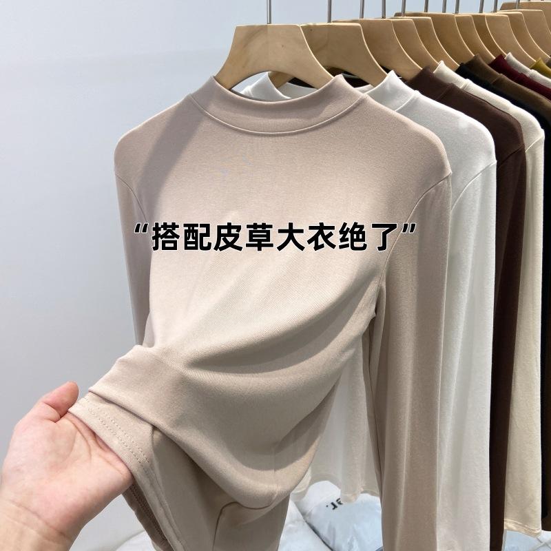 Spring polished thin velvet small stand-up collar with coat bottoming shirt women's inner top versatile long-sleeved T-shirt