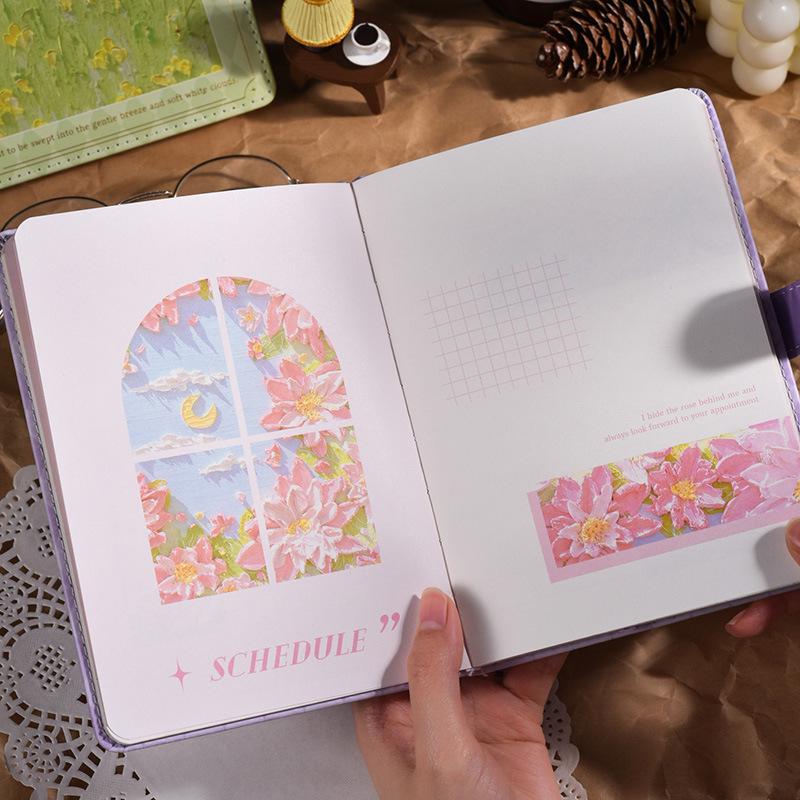Handcrafted Magnetic Buckle Oil Painting Notebook - Creative & Stylish Diary for Girls