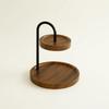 TwoTier Tabletop Rack WoodGrain Finish Round Storage Black Metal Countertop Organizer for