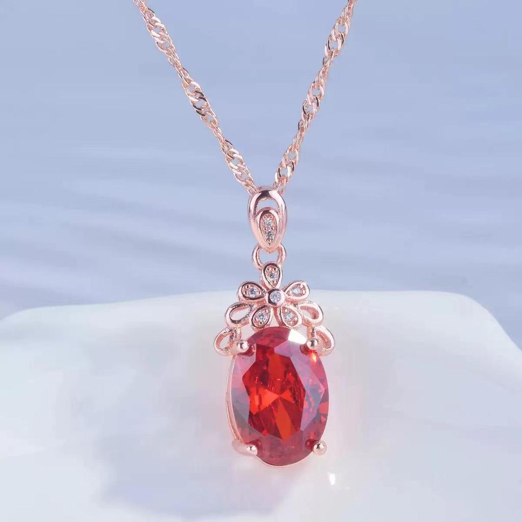 Luxury Women’s Faux Morganite Egg-Shaped Necklace with Fire-Colored Ruby Gem Pendant