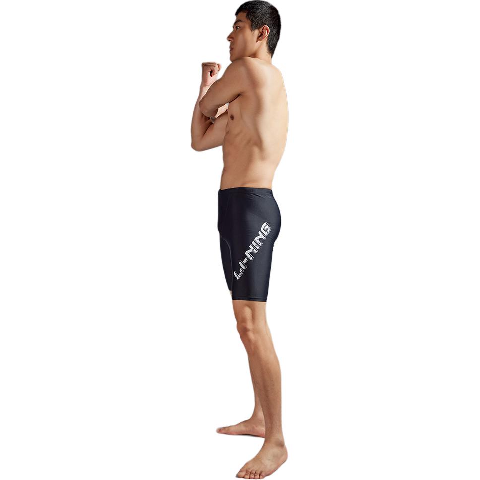 Li Ning Swimming Series Letter Mid Waist Straight Leg Swim Shorts Men swimwear Black ASLT087-1