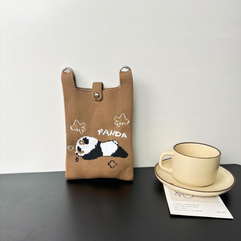 Panda Mobile Phone Bag Cute Knitted Bag High Sense Personality Versatile Dopamine Shoulder Messenger Bag Dopamine Wind