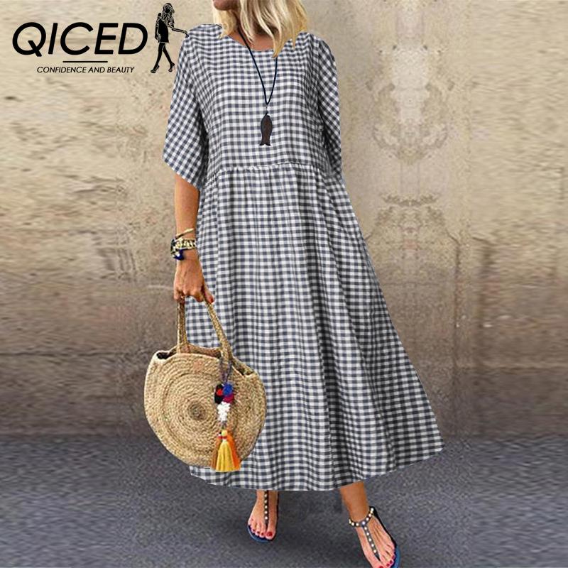 QICED Women's Fashion Summer Spring Short Sleeve O-Neck Casual Dresses