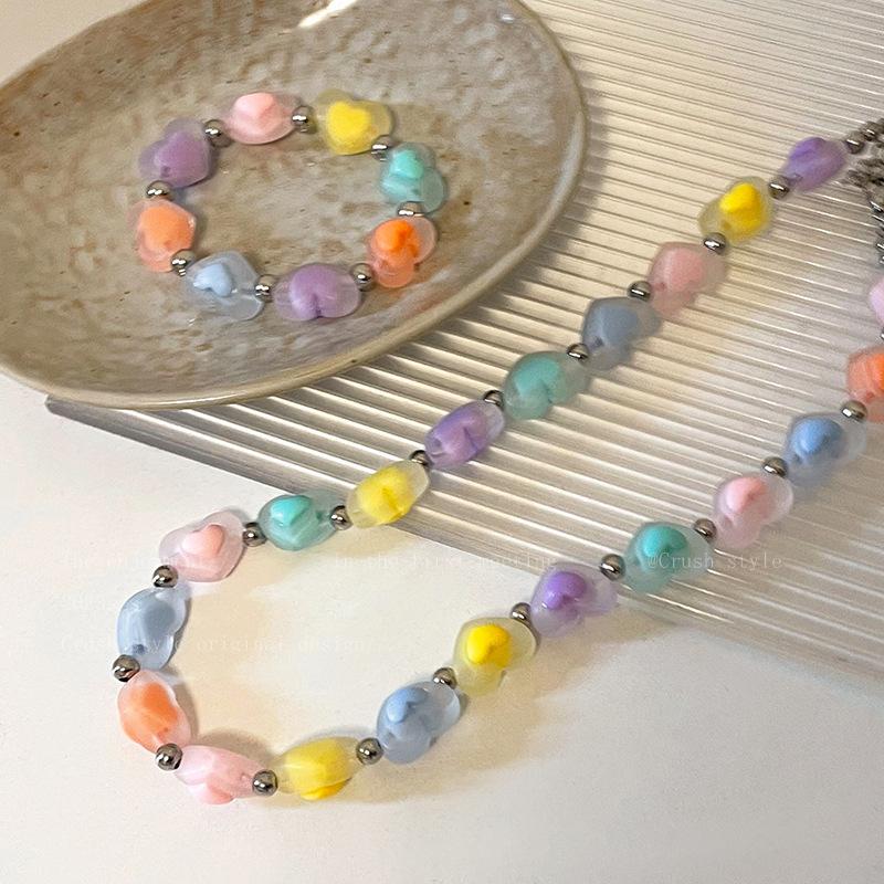Rainbow color love resin bracelet women's temperament versatile girlfriend student hand rope niche design jewelry