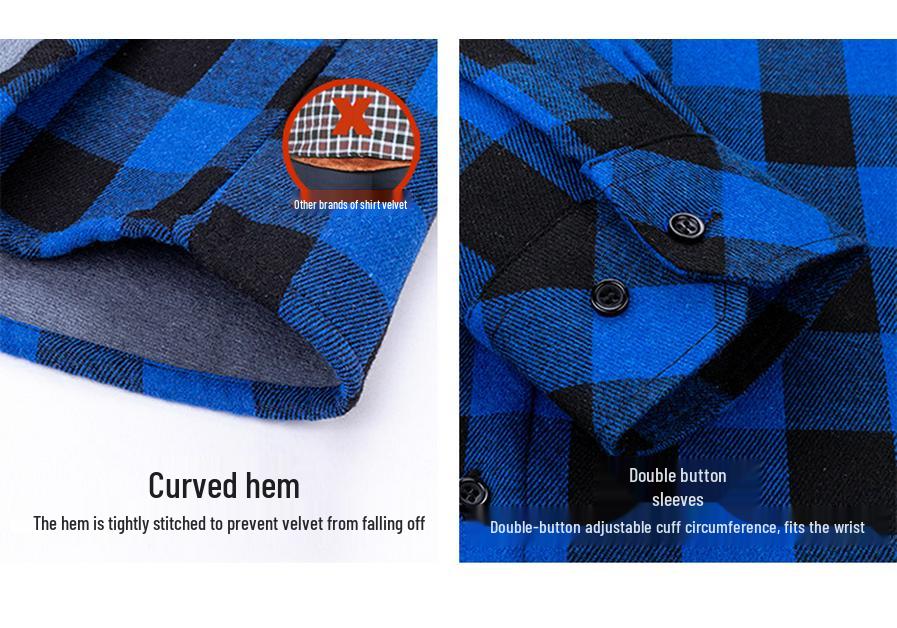 Men's Stylish Plaid Shirt, Long Sleeve, 100% Cotton, Brushed Velvet, Thickened for Spring and Winter.