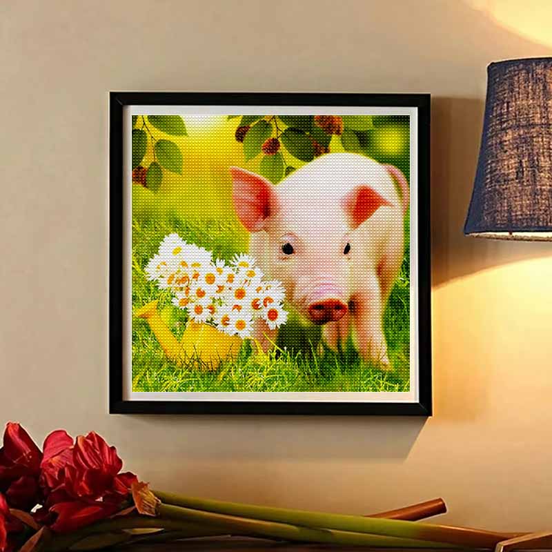 New Arrival 5D DIY Full Circle Diamond Painting "Piggy In the Flowers" Embroidery Cross Stitch Home Decor Gift