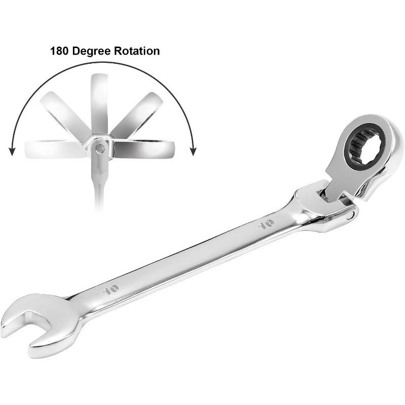 10mm Dual Purpose Ratchet Wrench with Flexible Head, High Torque Metric Square Open Wrench Set, 72 Teeth