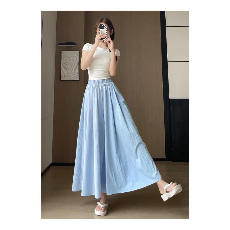 Spring Summer A Line High Waist Pants Skirt Women Trend Fashion Japanese Culottes Casual Loose Ice Silk Wide Leg Pant