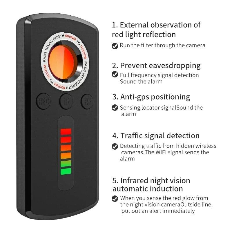 Detector de cámara oculta, dispositivo antiespía, detector profesional de señales inalámbricas, GPS para coche, búsqueda por infrarrojos, dispositivo de escuchas telefónicas.