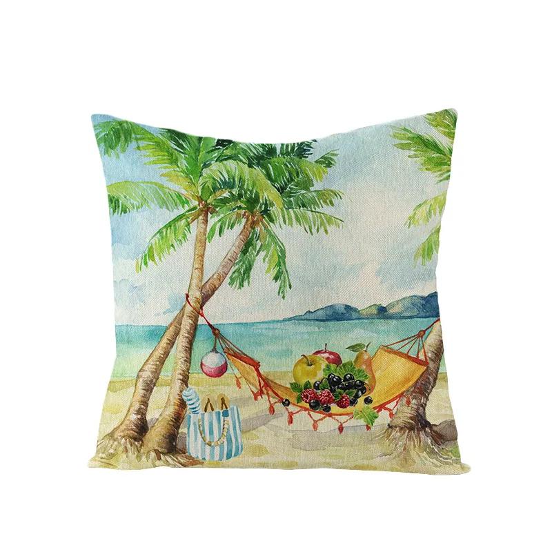 Summer Beach Style Throw Pillowcase Blue Cushion Cover Coconut Watermelon Print Linen Pillow Covers Home Decor Pillowslip