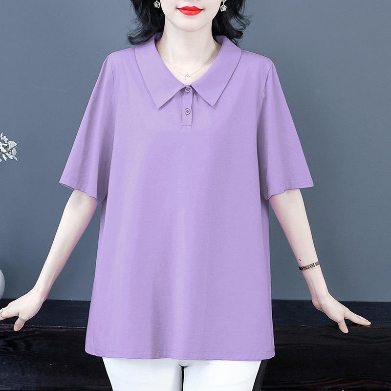 Wysokiej jakości podstawowa damska koszulka polo w dużym rozmiarze o luźnym kroju - bawełniana koszulka z krótkim rękawem na lato