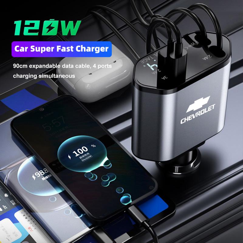 Car Lighter Charger 120W Super Fast Phone Charging Cable For Chevrolet Corvette Montana TrailBlazer Silverado Traverse Camaro