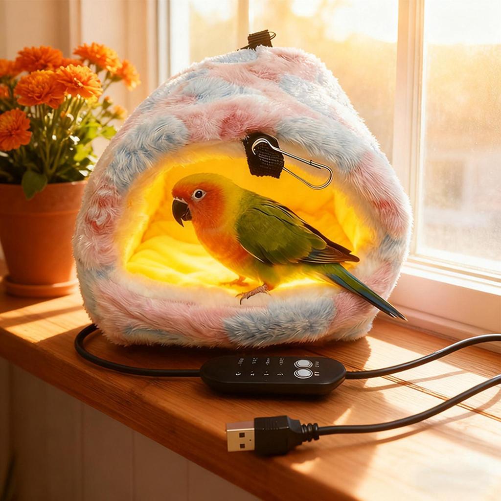 Heated Bird House Plush Nest Hammock Bird Bed Warmer for Lovebird Conure Canary Bunny Guinea Chinchilla Parakeet Cockatiel