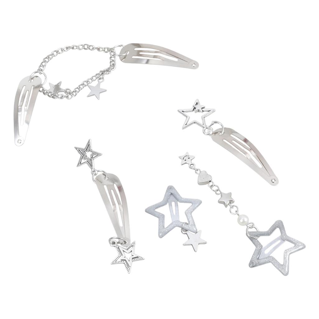 10Pcs/5Pcs Pentagrams Hair Snap Clips Star Charm Barrettes for Fashionable Women Metal Chain Hairpin Accessories