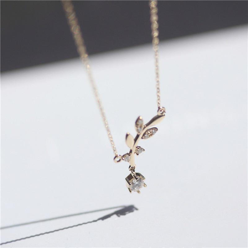 Vergoldete S925 Sterling Silber Olivenzweig Diamant Halskette für Damen