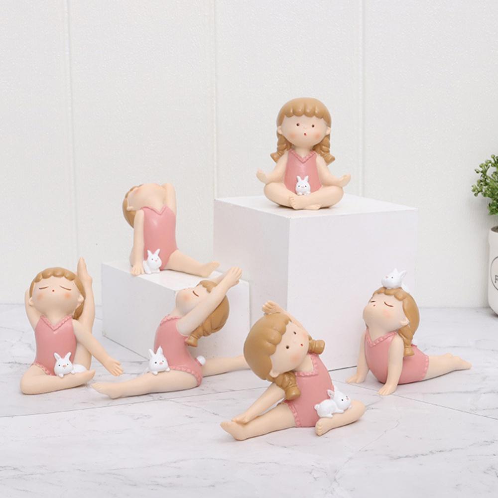 Multicolor Resin Sculpture Little Yoga Girl Home Decorative Ornaments Figurines Miniature Crafts Gifts Car Console Decoration