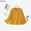 ZANZEA Women Casual Round Neck Solid Color Loose 3/4 Sleeve Blouse