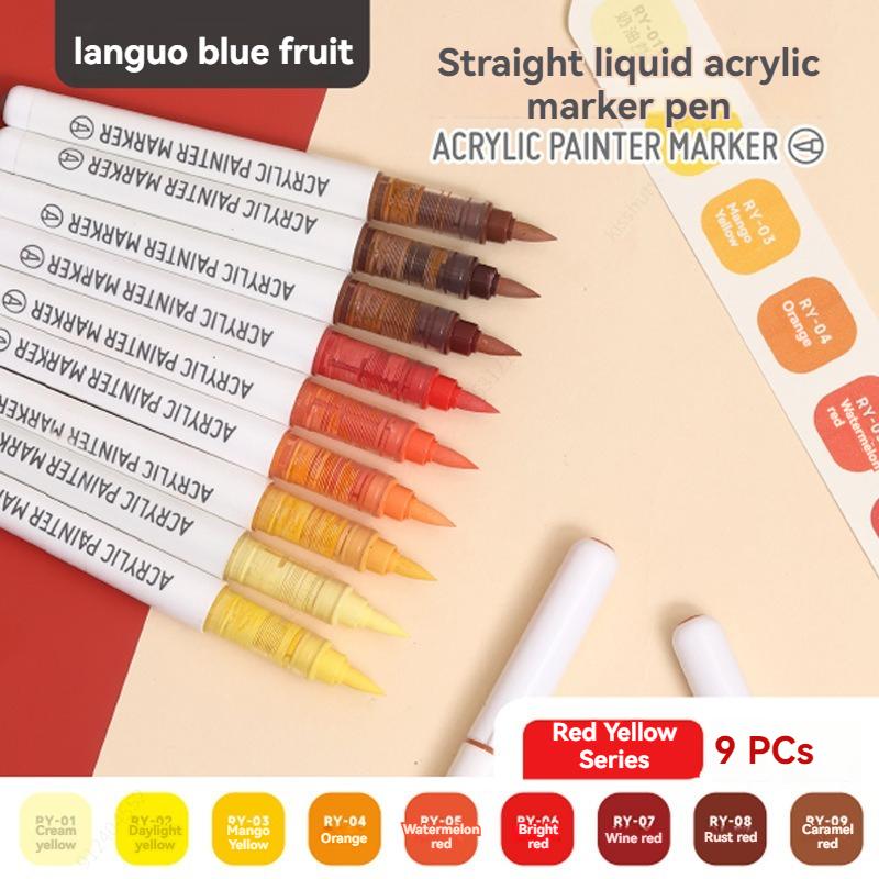 9Colors Straight Liquid Brush Acrylic Paint Pens Set Markers for Rock Painting Wood Canvas Stone DIY Crafts Making Art Supplies