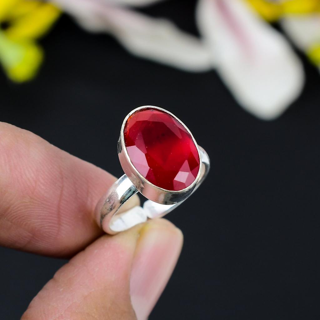 Mozambique Garnet Gemstone Handmade 925 Sterling Silver Ring Size 8.5 KG-346