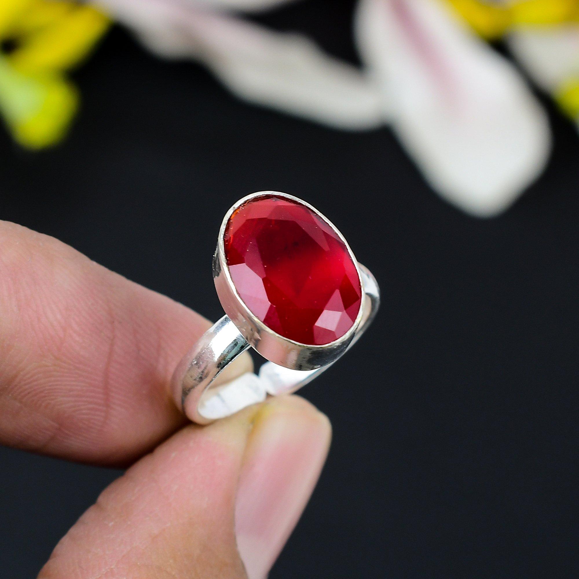 

Mozambique Garnet Gemstone Handmade 925 Sterling Silver Ring Size 8.5 KG-346