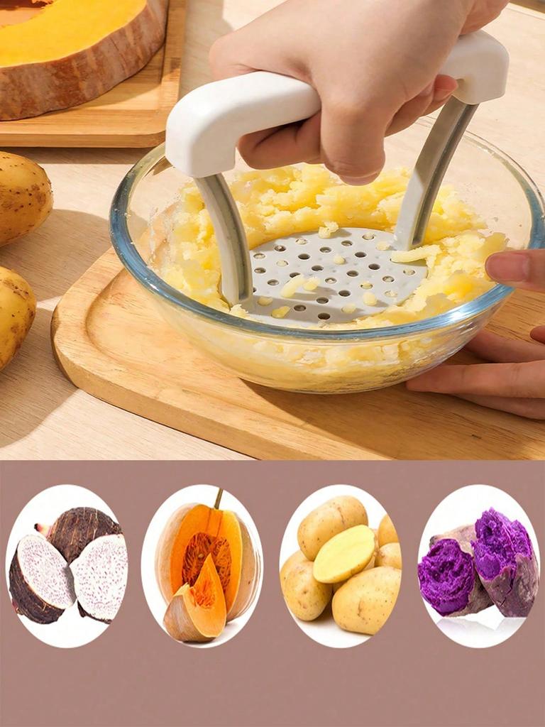 1pc Manual Potato Masher For Baby Food, Stainless Steel Potato Press Kitchen Tool, Masher Garlic Press