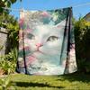 1pc Floral Cat Print Outdoor Flannel Blanket Soft All Season Polyester Throw , Perfect for Picnics & Travel , Picnic Accessory