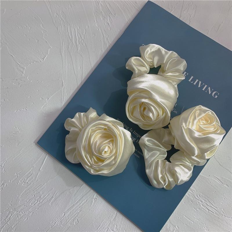 French Silk Headband, Retro Rose, Three-dimensional Flower, Large Intestine Hair Tie, Female Korean Version