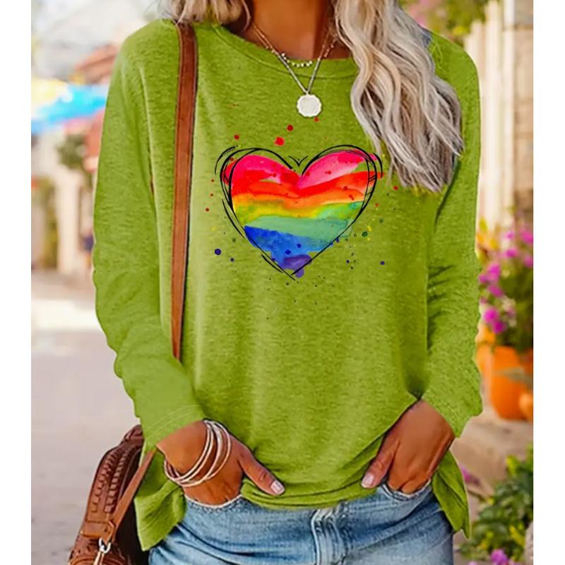 2025 Autumn & Winter Women's New Casual Crew Neck Long Sleeve Top 3D Colorful Love Pattern
