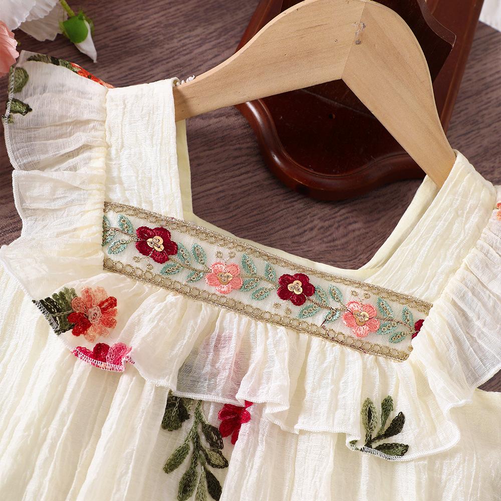 Summer Girls Floral Embroidered Ruffle Princess Dress New Arrival Cute Kids Party Wear