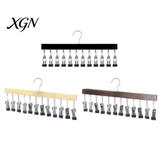 Leggings Organizer for Dorm Legging Hangers with 12 Clips, Space Saving Wooden Pants Closet Underwear And Accessory Organizer, 360 Degree