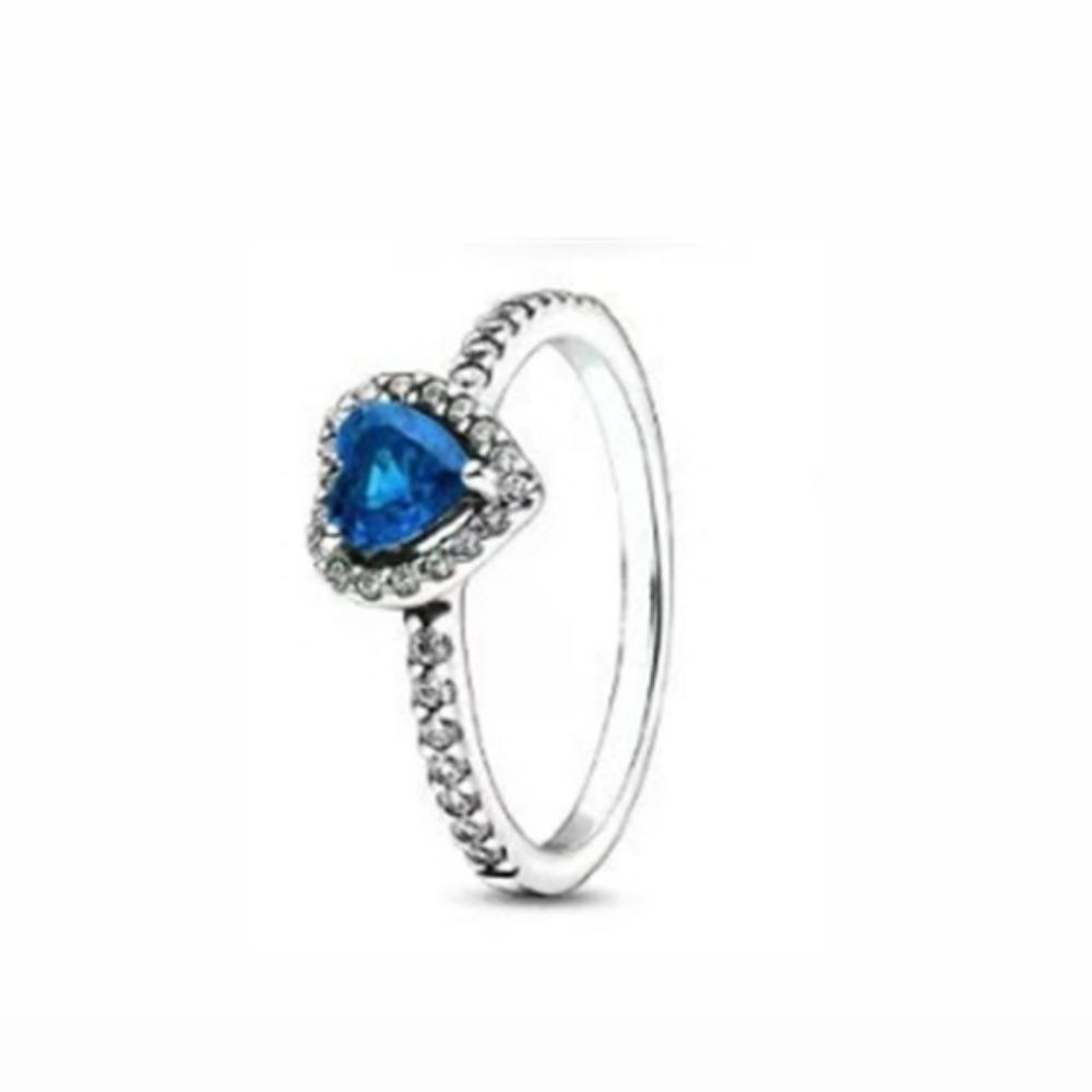 

Pan Silver Plated Ring for Women Heart Shaped with Diamond Light Purple Blue Green Love Fashion Jewelry no. 5