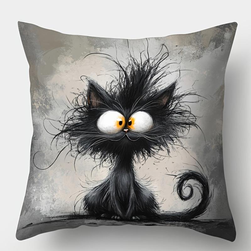 1/4pcs Funny Fluffy Black Cat Throw Pillow Covers Cute Cartoon Gothic Decorative Pillowcases for Home Sofa Bedroom Cushion cover