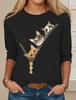 Fashion Design Women's T Shirts 3D Print Kawaii Cat Graphics Long Sleeve Crew Neck Regular Fit Spring/Fall Thin Style Sportwears