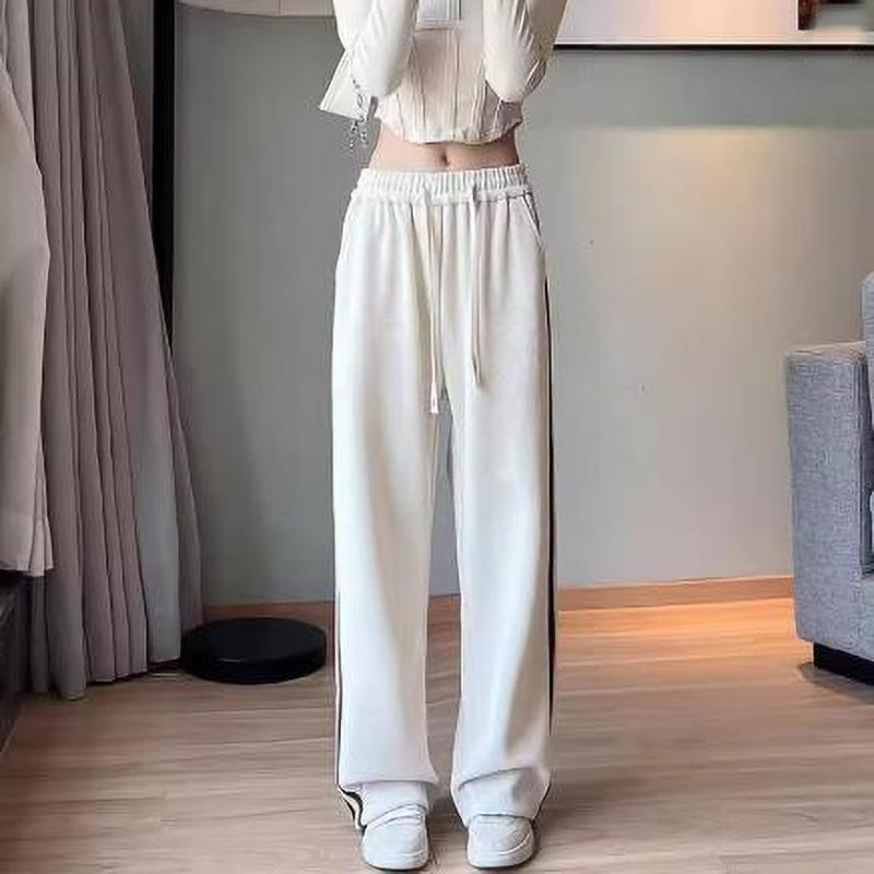 Dámské podzimní zimní volné ležérní kalhoty s vysokým pasem a širokými nohavicemi, podšité fleecem, rovného střihu, dlouhé