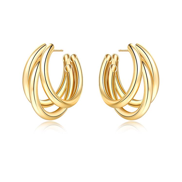 

Европейский и американский темперамент Минималистичные трехслойные серьги-кольца: Трендовый, Универсальный Женский Нишевый Дизайн. 14K