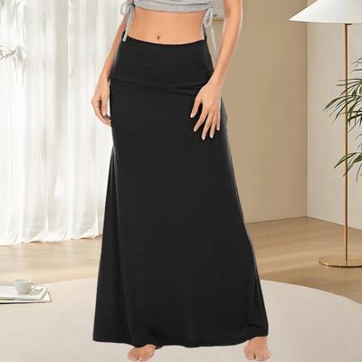 Women Skirt High-Waist Hip Wrapped Maxi Skirt Solid Color Ankle Length Skirt Home Casual Evening Vacation Skirt