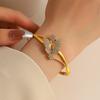 Butterfly Flower Inlaid Shiny Stone Open Bangle Bracelet Elegant Statement Wrist Jewelry for Women Wedding Banquet Daily Matching Ornament