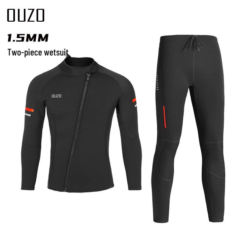 1.5mm OUZO Scuba Diving Suit Set - Unisex Long Sleeve, Cold & Sun Protection, Two-Piece for Surfing & Diving