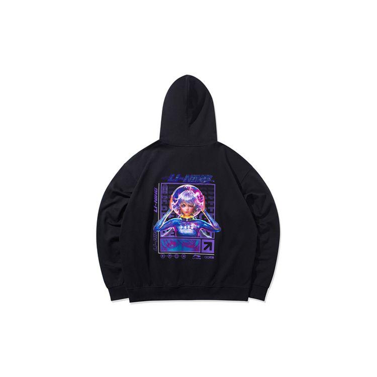 Li Ning X QQ Dance Collaboration Loose Pullover Hoodie Men hoodies Standard-Black AWDQC37-2