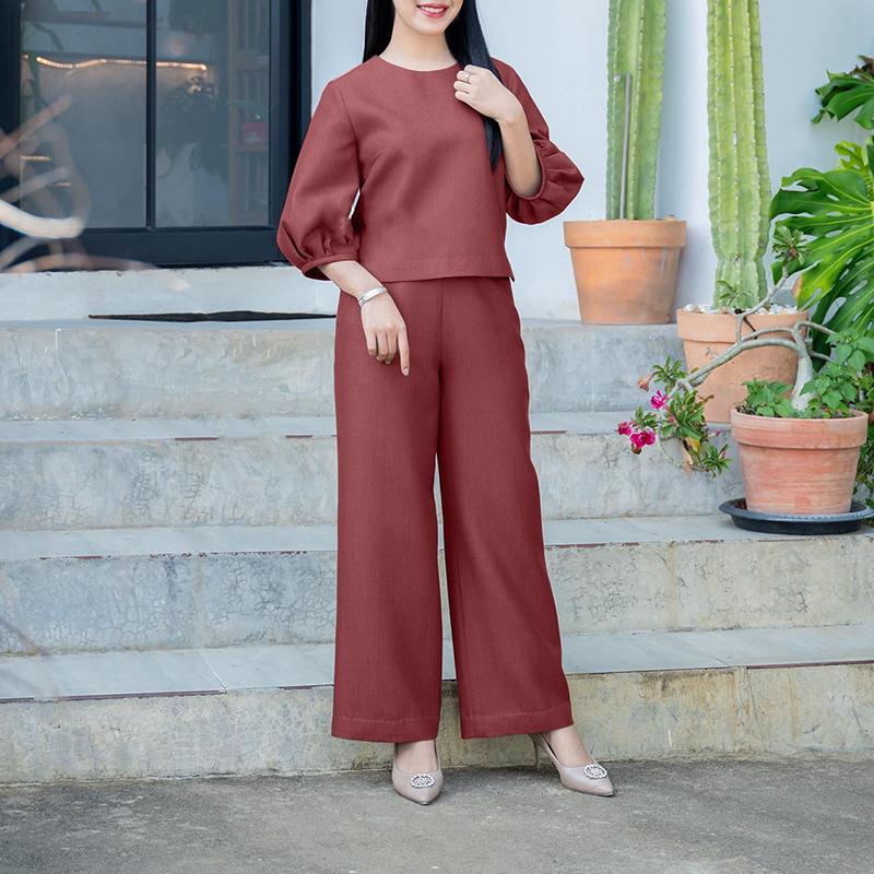 

ZANZEA Women 3/4 Sleeve Blouse and Pants Casual Two Piece Suit Sets S рожевий