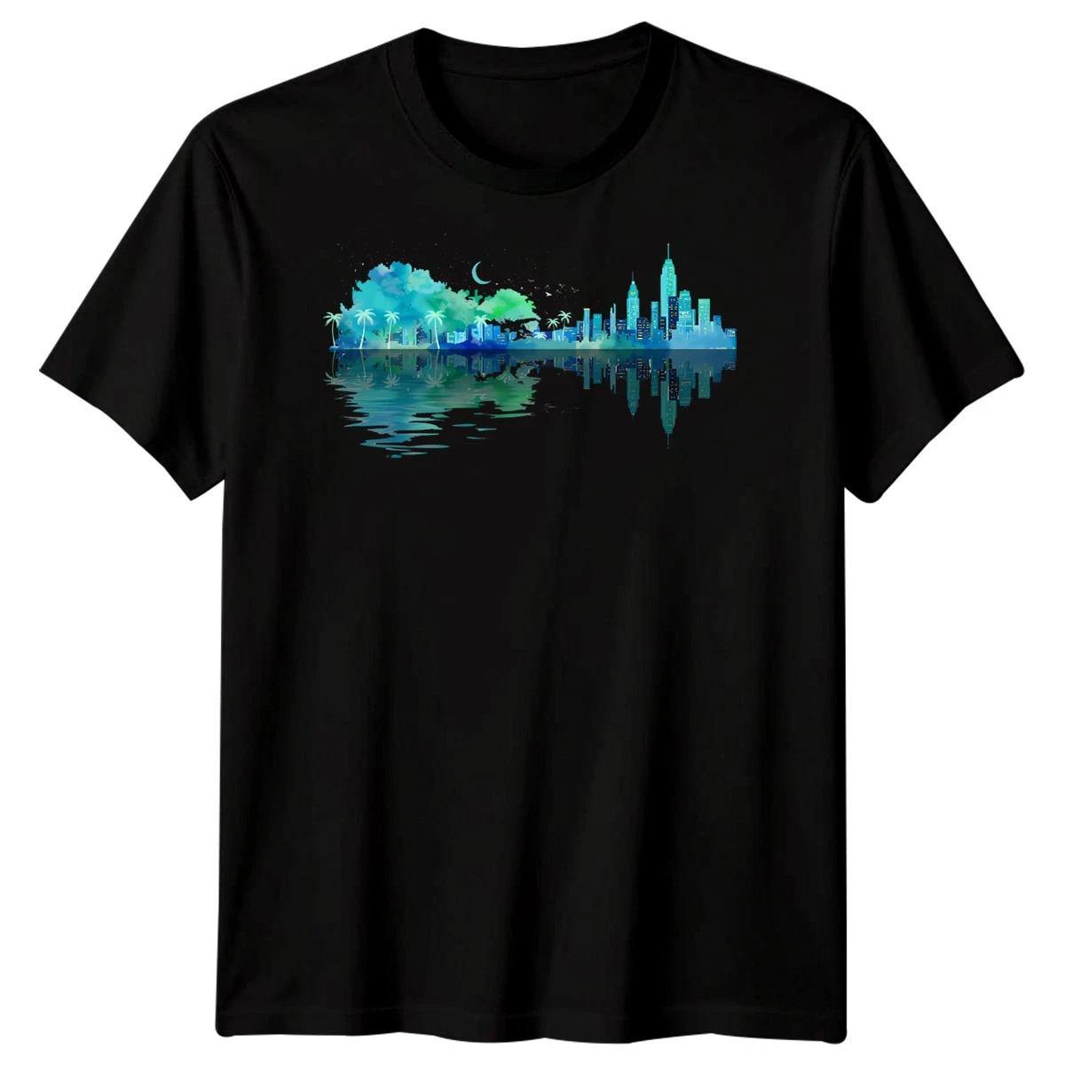 City Skyline Coastal Cityscape Mens T-Shirt Tropical Scene L