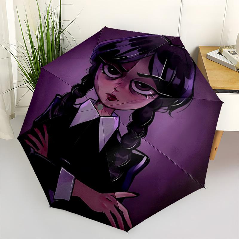 

1pc Wednesday Addams Automatic Open/Close Umbrella - Compact Travel Umbrella with 8-Rib Durable Frame, Lightweight & Portable for Commuting, Fashionab