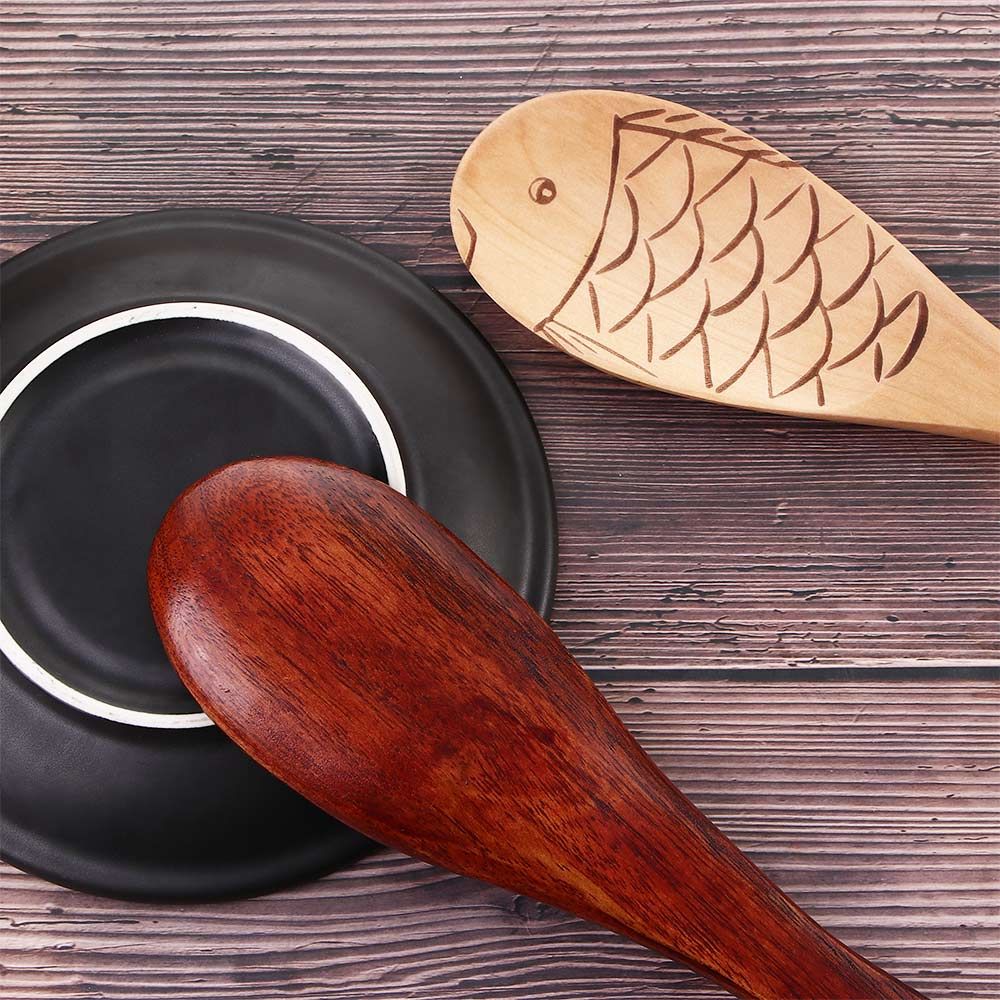 Cooking Tableware Eco-friendly Fish Shaped Natural Wooden Serving Spoons Rice Paddle Spatula Rice Scooper