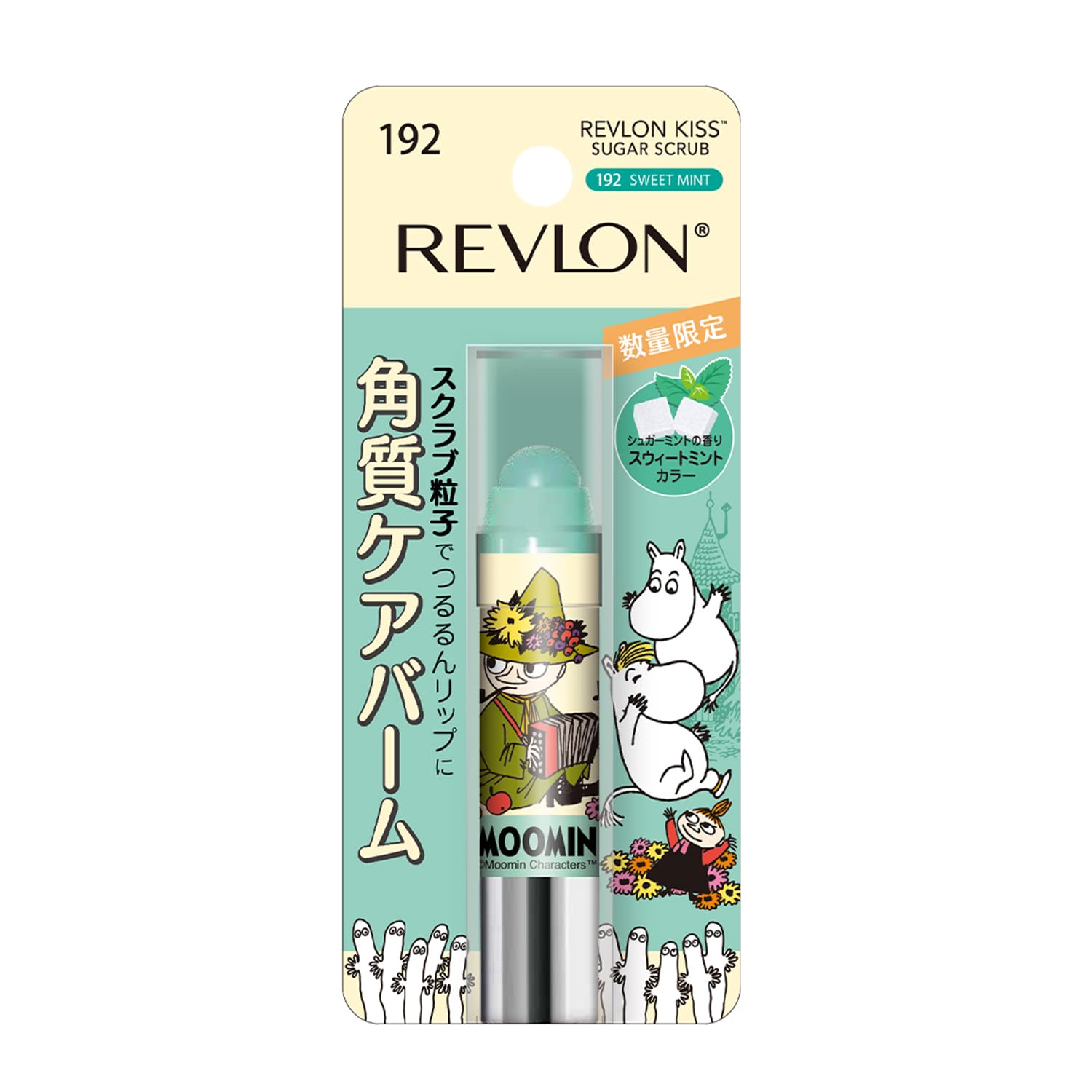 

Revlon Kiss Sugar Scrub MOOMIN 192 Sweet Mint Освежающий аромат сахарной мяты Увлажняющий отшелушивающий уход Скраб для губ для губ 2,6 г
