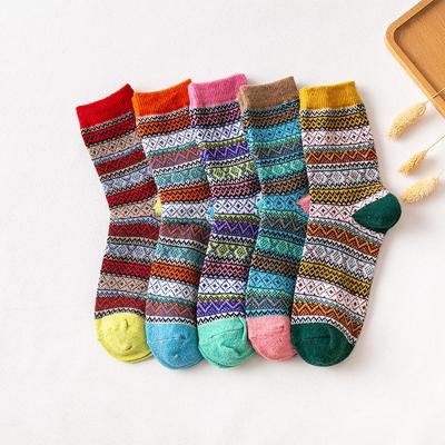 5 Pairs of Female Autumn and Winter Thick Warm Ethnic Rabbit Wool Socks