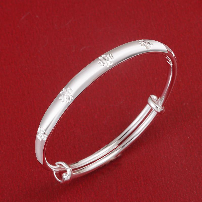 Sterling Silver Four-Leaf Clover Bracelet for Ages 6-15 - Children s Day/Birthday Gift 999 Sterling Silver