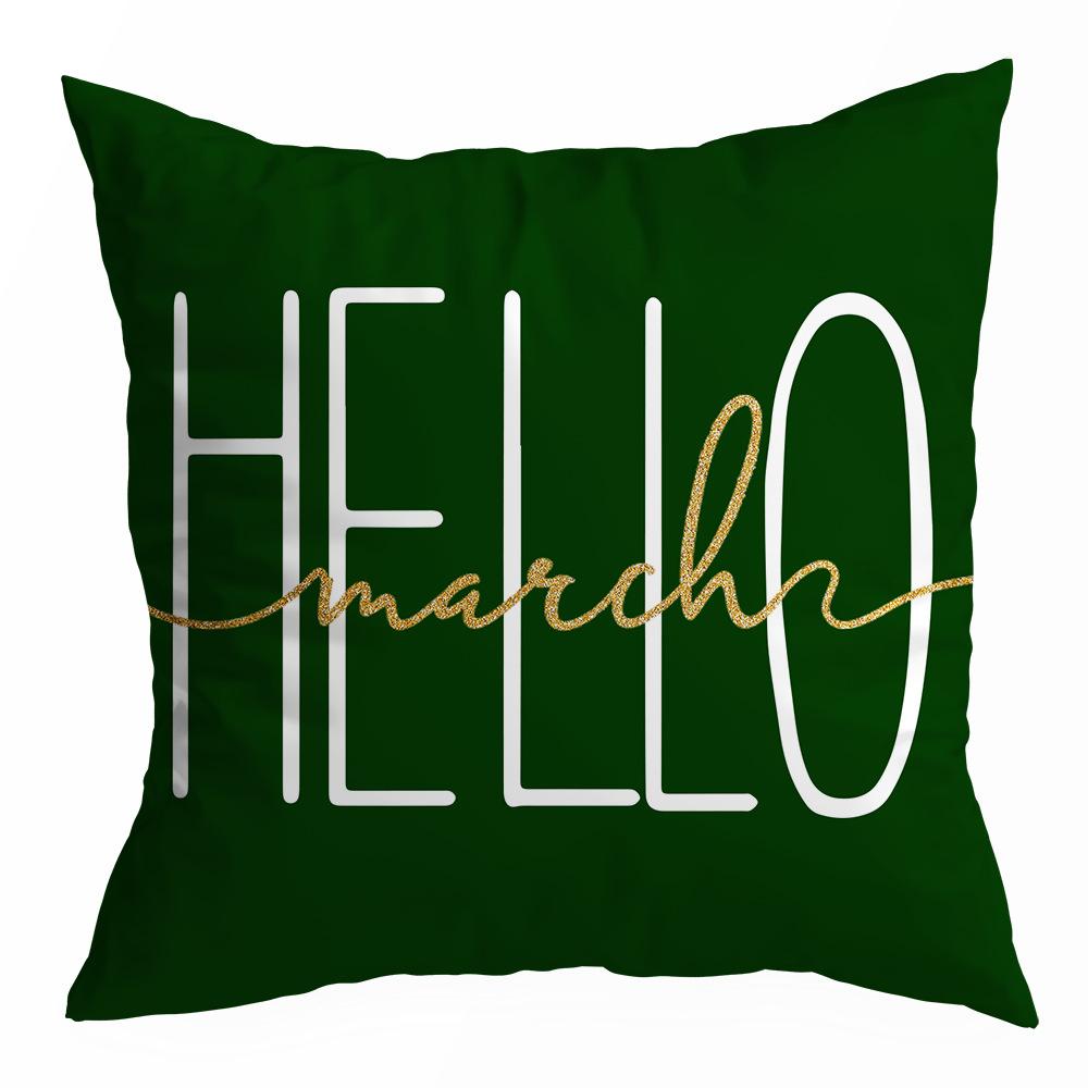 St. Patrick's Day Peach Skin Velvet Pillowcase, Green Four-leaf Clover Printed Sofa Pillow Cushion