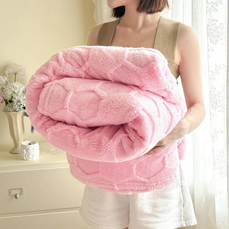 Solid Color Fluffy Blankets Thickened Double Jacquard Blanket Warm Sofa Bed Sheet Cover Chunky Nap Blanket Home Bedroom Decor