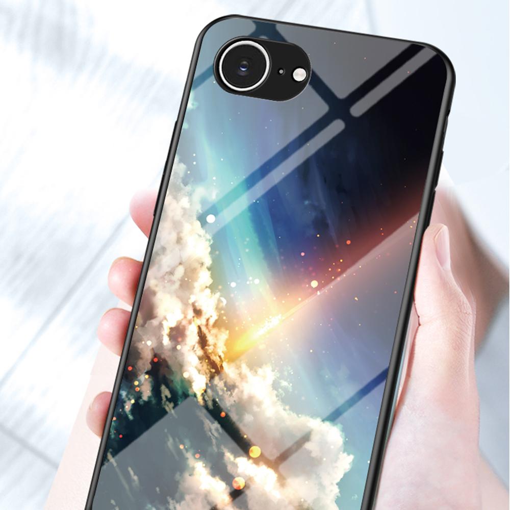 

For iPhone 16e Case Starry Sky Pattern Tempered Glass Phone Cover Dream Starry Sky